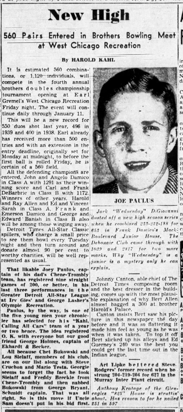 West Chicago Recreation - Article On Joe Paulus Dec 1941 (newer photo)